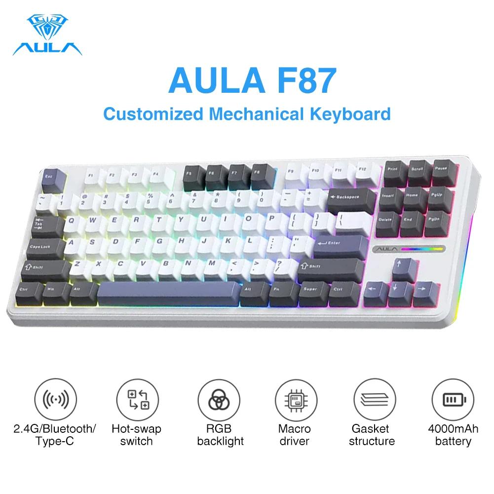 AULA F87  Ű, 3  , 2.4G, USB, , Ʈ ,  ӿ Ű, 87 Ű ֽ RGB Ŷ Ű